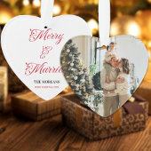 Merry and Married Christmas Familie Foto Ornament