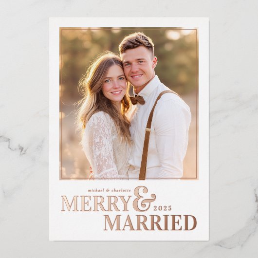 Merry and Married Christmas Photo Card Folie Feestdagenkaart (Voorkant)