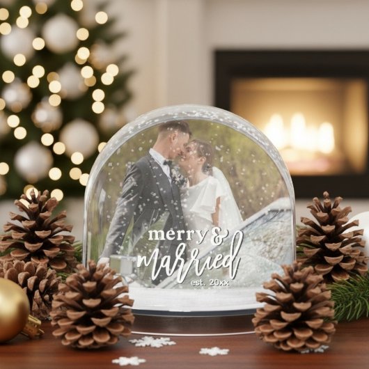 Merry and Married Custom Wedding Photo Christmas Sneeuwbol