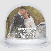 Merry and Married Custom Wedding Photo Christmas Sneeuwbol (Voorkant)