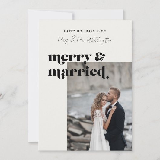 Merry and Married Elegant Modern Photo Holiday Feestdagenkaart (Voorkant)