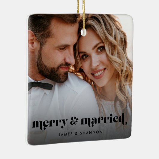 Merry and Married Elegant Modern Photo Holiday Keramisch Ornament (Rechts)