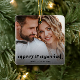 Merry and Married Elegant Modern Photo Holiday Keramisch Ornament
