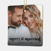 Merry and Married Elegant Modern Photo Holiday Keramisch Ornament (Links)