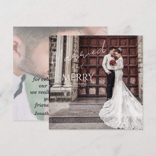  Merry and Married Elegant Photo Wedding Bedankkaart (Voorkant / Achterkant)