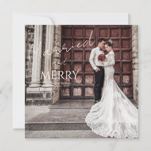  Merry and Married Elegant Photo Wedding Bedankkaart (Voorkant)