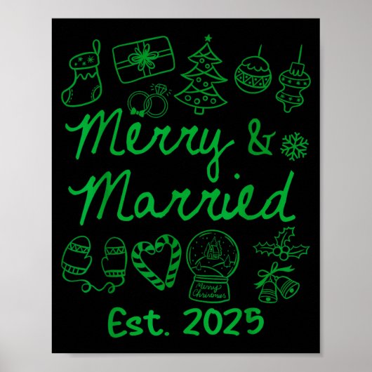 Merry And Married Est 2025 Christmas Couples Match Poster (Voorkant)