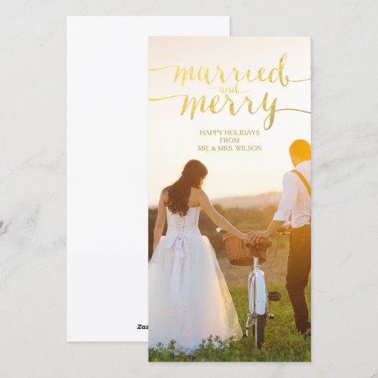 MERRY AND MARRIED GOLD HOLIDAY FOTO CARD FEESTDAGENKAART (Voorkant / Achterkant)