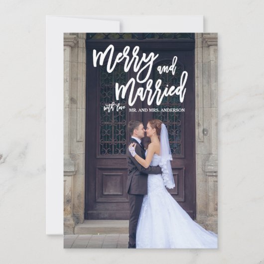 Merry and Married Hand Lettered Holiday Photo Card Feestdagenkaart (Voorkant)