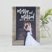 Merry and Married Hand Lettered Holiday Photo Card Feestdagenkaart (Staand voorkant)