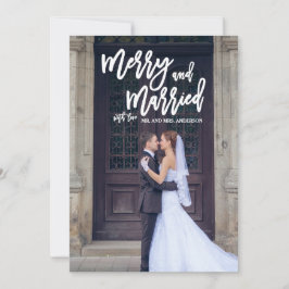 Merry and Married Hand Lettered Holiday Photo Card Feestdagenkaart
