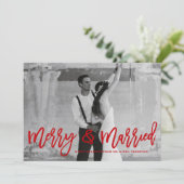 Merry and Married Hand Lettered Holiday Photo Card Feestdagenkaart (Staand voorkant)