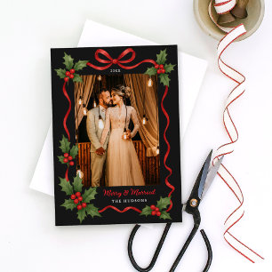 Merry and Married Hulstlint Zwart Foto Feestdagenkaart
