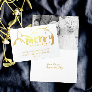Merry and Married Mistletoe Foto Kerst Kaart
