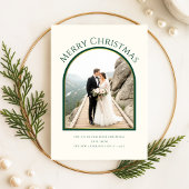 Merry And Married Newlywed Arch Photo Christmas Feestdagenkaart