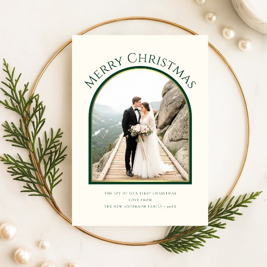 Merry And Married Newlywed Arch Photo Christmas Feestdagenkaart