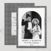 Merry and Married Newlywed Photo Black White Plaid Feestdagenkaart (Voorkant / Achterkant)