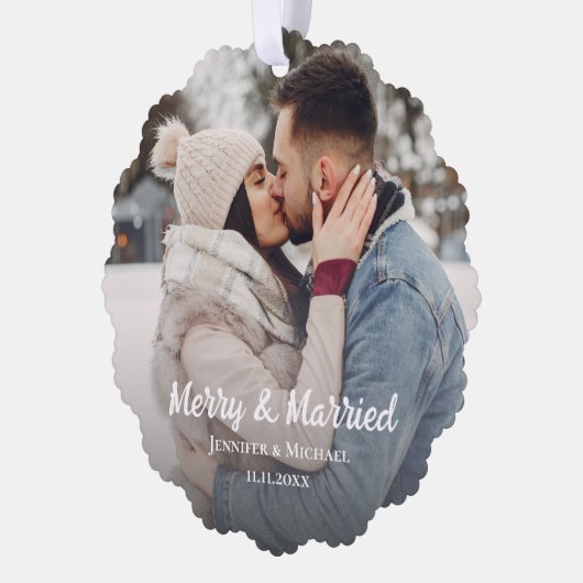 merry and married newlyweds photo simple minimal ornament kaart (Links)