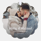merry and married newlyweds photo simple minimal ornament kaart (Voorkant)