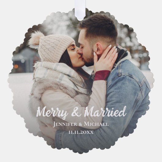 merry and married newlyweds photo simple minimal ornament kaart (Voorkant)