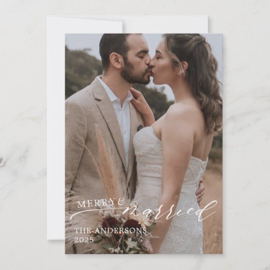 Merry and Married Overlay Script Wedding Bedankkaart (Voorkant)