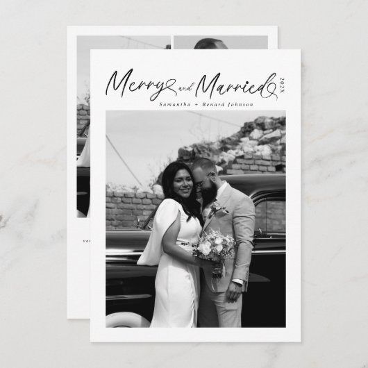 Merry and Married Pas getrouwd script voor kerst Feestdagenkaart (Voorkant / Achterkant)