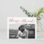 Merry and Married Pas getrouwd script voor kerst Feestdagenkaart (Staand voorkant)