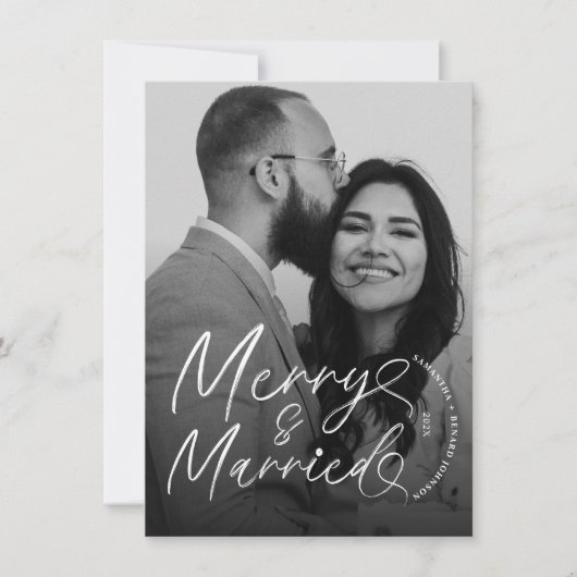 Merry and Married Pas getrouwd script voor kerst Feestdagenkaart (Voorkant)