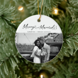 Merry and Married Pas getrouwd script voor kerst Keramisch Ornament