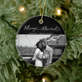 Merry and Married Pas getrouwd script voor kerst Keramisch Ornament