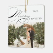 Merry and Married Photo en Mr en Mrs Calligraphy Keramisch Ornament (Links)