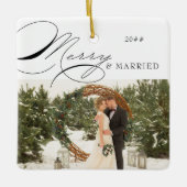 Merry and Married Photo en Mr en Mrs Calligraphy Keramisch Ornament (Voorkant)