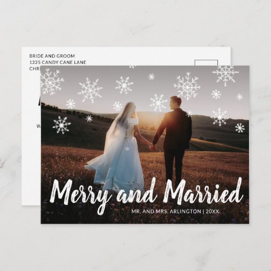 Merry and Married Photo Newylwed Kerstmis Feestdagenkaart (Voorkant / Achterkant)
