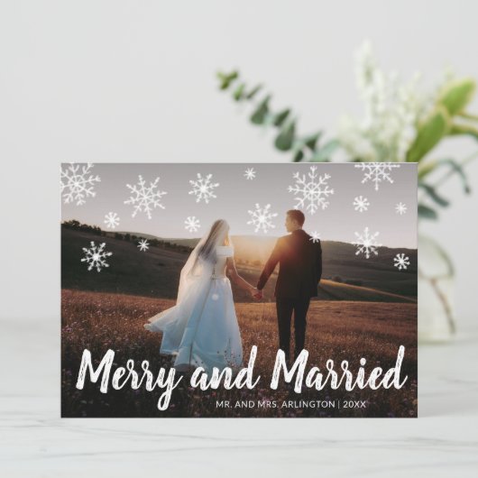 Merry and Married Photo Newylwed Kerstmis Feestdagenkaart (Staand voorkant)