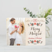 Merry and Married Pine Cone Photo Holiday Card Feestdagenkaart (Staand voorkant)