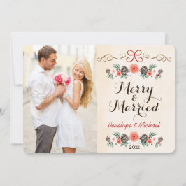 Merry and Married Pine Cone Photo Holiday Card Feestdagenkaart