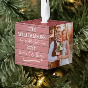 Merry and Married Red Barn Eerste Kerstfoto Decoratie