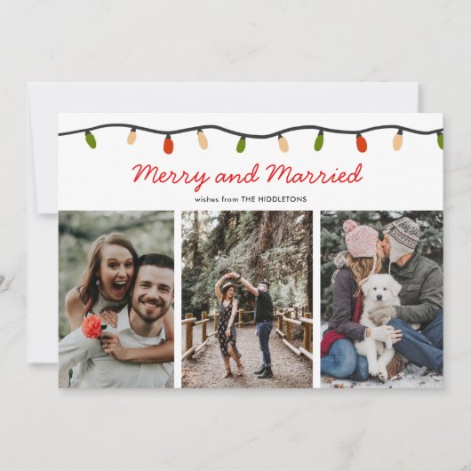 Merry and Married Script Christmas Lights | Photo Feestdagenkaart (Voorkant)