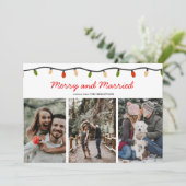 Merry and Married Script Christmas Lights | Photo Feestdagenkaart (Staand voorkant)