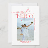 Merry and Married Script Foto Passen getrouwd Feestdagenkaart (Voorkant)