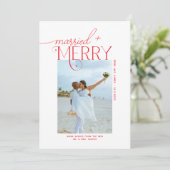 Merry and Married Script Foto Passen getrouwd Feestdagenkaart (Staand voorkant)