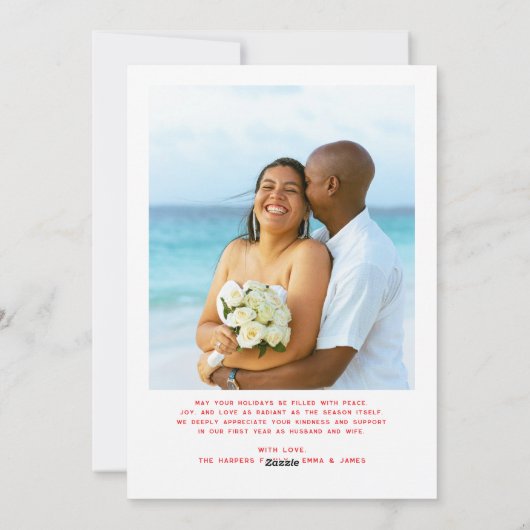 Merry and Married Script Foto Passen getrouwd Feestdagenkaart (Achterkant)