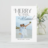 Merry and Married Script Foto Passen getrouwd Feestdagenkaart (Staand voorkant)