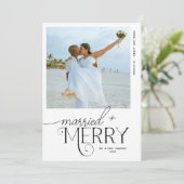 Merry and Married Script Foto Passen getrouwd Feestdagenkaart (Staand voorkant)