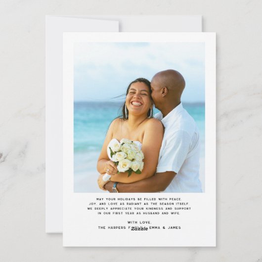 Merry and Married Script Foto Passen getrouwd Feestdagenkaart (Achterkant)