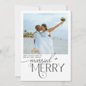 Merry and Married Script Foto Passen getrouwd Feestdagenkaart (Voorkant)