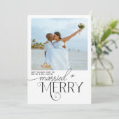 Merry and Married Script Foto Passen getrouwd Feestdagenkaart (Staand voorkant)