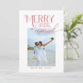 Merry and Married Script Foto Passen getrouwd Feestdagenkaart (Staand voorkant)