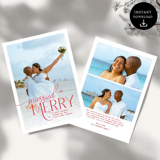 Merry and Married Script Foto Passen getrouwd Feestdagenkaart