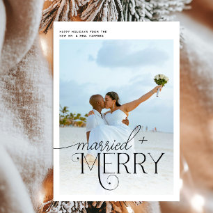 Merry and Married Script Foto Passen getrouwd Feestdagenkaart